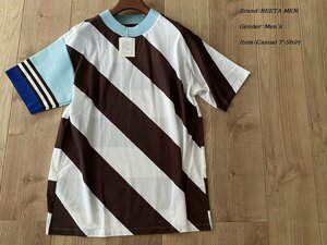 新品 COMME CA BEETA MEN ベータメン 日本製 ビッグボーダーTシャツ 17ブラウン Lサイズ 01TZ14 定価29,700円