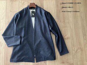 新品 COMME CA MEN コムサメン【日本製】ダウンファブリック デニムプリント カーディガン 09ネイビー Lサイズ 45CA08 定価36,300円