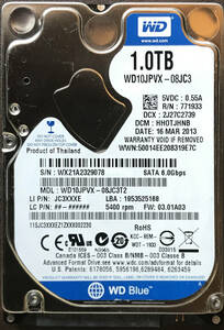 1TB 使用時間(4235H) WD WD10JPVX-08C3T2 完動 送料無料