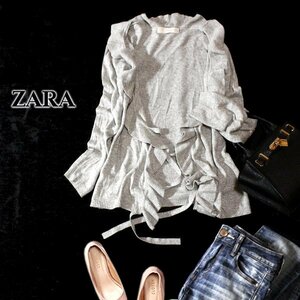 美品 ザラ ZARA 綺麗めフリル コットンニット カーディガン M 春 合服 24B01