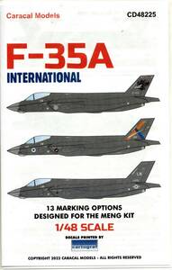 1/48 Caracal Models カラカルモデルスデカール CD48225 　F-35A International
