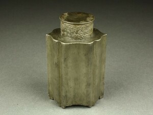 【宇】AD326 唐物 古錫製 木瓜形茶壷 茶入 箱付 煎茶道具