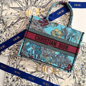 ◆美品/付属品完備◆Christian Dior クリスチャンディオール BOOK TOTE MEDIUM /ミディアムサイズ /ブルー レディース刺繍ロゴハンドバッグ
