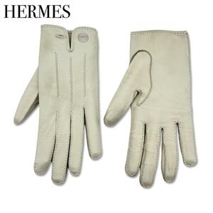 HERMES エルメス セリエ レザー 手袋 グローブ 表記サイズ 7 レディース アイボリー