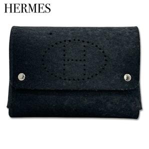 HERMES エルメス エテュイカルトGM トランプケース エヴリン ポーチ小物入れ ブラック メンズ レディースの画像1