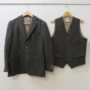 YSS4092★Mitsumine/ミツミネ テーラードジャケット（M）＆ジレ（L）セット Harris Tweed ハリスツイード ウール100% 千鳥格子★A