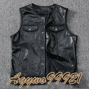 紳士格好良いレザーベスト　メンズ本革新品　バイクウエア多機能　サイズS-4XL　　選択3ＸＬ