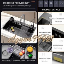 多機能ステンレス単碗キッチンワークステーション水槽多機能農舎水槽滝付きプルダウン蛇口と付属品一式75x45x22cm_画像3