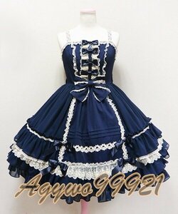  Gothic and Lolita _ Lolita dress short sleeves bustier ribbon decoration blue One-piece .. gothic Lolita navy size selection possible 