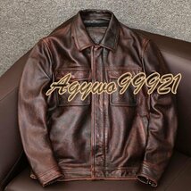 大人気レザージャケット アメカジ　バイクジャケット　上品　ユーズド加工　本革 牛革　高級　ライダースジャケット 　革ジャン Ｓ～6XL　_画像1