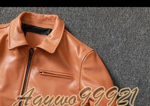 ファッション ライダースジャケット レザージャケット 牛革 vintage ヴィンテージ 本革 革ジャン メンズ20304050代 S~5XL 黄色 選択3XL_画像6