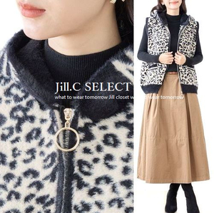 Jill.C［新品］ 送料185円 伸縮◎ 上質感♪LEOPARD しっとり滑らかな 贅沢シャギーニット フード付*フロントジッパー*ベスト3737.