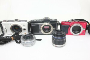 【ミラーレスカメラ3点＋レンズ2点まとめ売り】OLYMPUS E-PL6・E-P2・Panasonic GF2 #0093-764