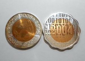 貨幣セット付属 銘板 2枚 バイメタル（銀製&銅製） 総重量約12.3g 2004年・TECHNO/2006年 造幣局 メダル