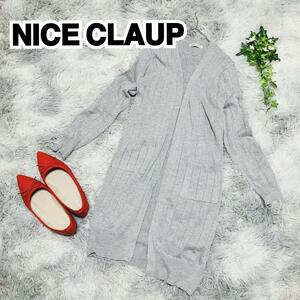 NICE CLAUP Nice Claup cardigan long length line small is seen pocket feather weave 