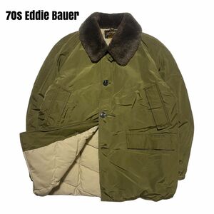 黒タグ 70s Eddie Bauer エディーバウアー ダウンジャケット 襟ボア カーキ ヴィンテージ 古着 TALON 