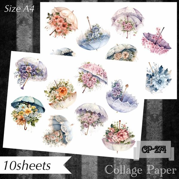 ハンドメイド Floral Umbrella 素材シート コラージュ 10枚