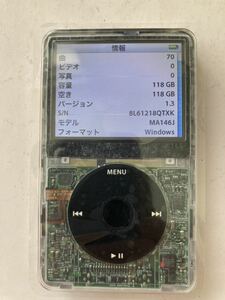 iPod classic 30GB白SD128GB＆新品バッテリー交換済　iTunes同期左右音出しOK 新品スケルトンフロントマスク　液晶抜け線傷なし