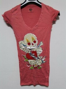 エドハーディー ed hardy レディース半袖チュニックTシャツ ピンク Sサイズ WTS029 新品