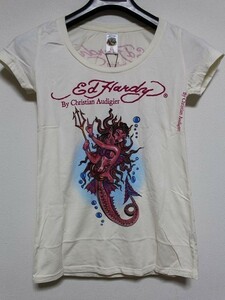 エドハーディー ed hardy レディース半袖Tシャツ オフホワイト Sサイズ デビルマーメイド 新品 SCOOP-NECK