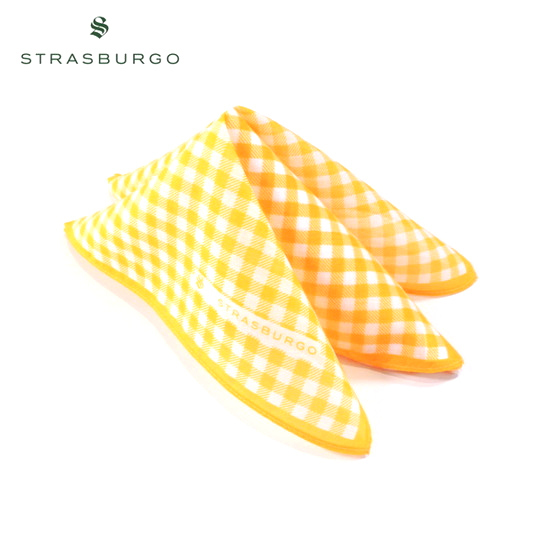 【定価1,800・新品】STRASBURGO（ストラスブルゴ）コットンポケットチーフ イエローギンガムチェック 43cm×43cm 日本製