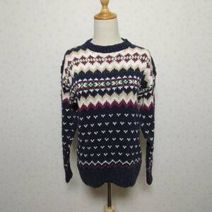 964 良品 DIDO KNITTING ディドニッティング ニットセーター マルチカラー フリーサイズ 幾何学模様 手編み機製法 USED 秋冬 古着 メンズ