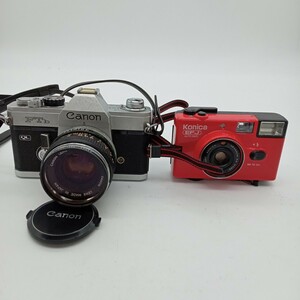 北山12月No.5 カメラ Canon Konica キャノン コニカ 2点まとめて 動作未確認 ブラック レッド フィルムカメラ コンパクトカメラ