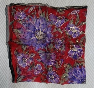 アジアン雑貨 インド製 金プリントスカーフ 紫花