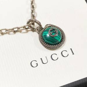 極美品 箱付き GUCCI グッチ ネックレス ロング スネーク GGロゴ ガーデン シルバー 925 グリーン 緑 メンズ レディース ユニセックス