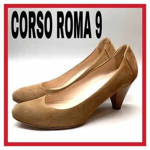 レディース CORSO ROMA, 9 (コルソローマ ノーヴェ) パンプス シューズ スエード 太ヒール ブラウン 38 24cm イタリア製 ビジネス