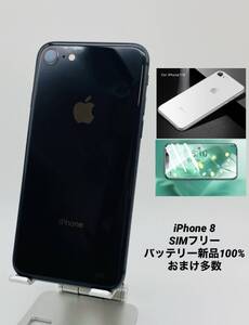 ★美品★iPhone8 256GB ブラック/シムフリー/大容量2300mAh 新品バッテリー100% おまけ多数 8-148