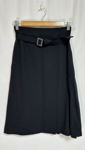 GIVENCHY BOUTIQUES ジバンシー ラップスカート ロゴ刻印バックルベルト付 サイズ38 ウール ブラック
