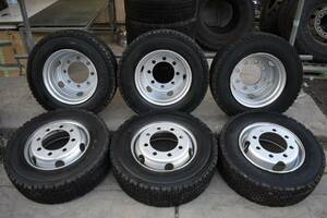 送料無料 245-70R19.5 BRIDGESTONE 残り溝15mm以上 スチールホイール付き19.5×6.75 147 JIS方式 球面座 8穴 6本セット 両面再塗装