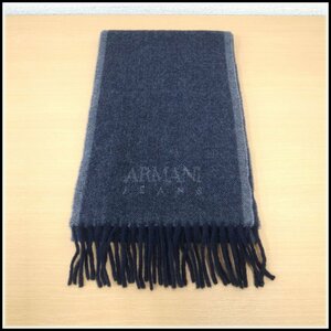 1184T 【本物保証】 ARMANI JEANS アルマーニジーンズ　マフラー　934098　CD713　メンズ　ウール　ネイビーブルー/グレー　未使用品