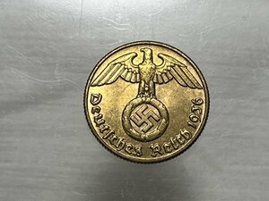 レプリカ ドイツ第三帝国 5ライヒスペニヒ硬貨 黄銅貨コイン 1936年 飾り ペンダント ジュエリーお守りなどに H08