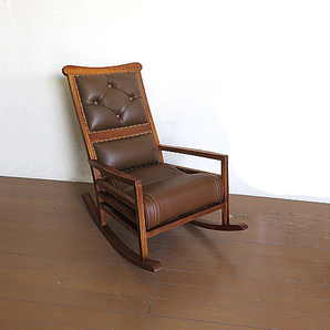 未使用品 BC工房 本革張り/チーク無垢材ロッキングチェア「麻朝和椅子ロッキング」 揺り椅子 の画像3