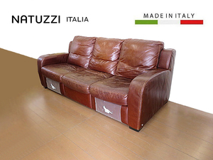 イタリア　Natuzzi/ナツッジ　本革リクライニング3人掛けソファ　　総革ソファ/本革ソファ/3Pソファ/トリプルソファ