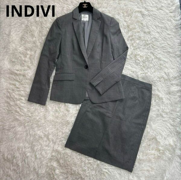 INDIVI インディヴィ スカートスーツ ストライプ グレー 1釦 38