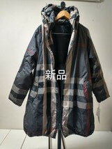 *☆新作新品 中綿コート とても軽い タータンチェックコート 重ね襟 ブラック＆ベージュ系 M−L_画像1
