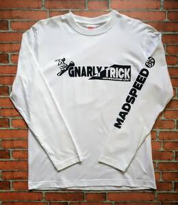 【MADSPEED】趣味Ｔシャツ スノーボード スケートボード ハーフパイプ スノボーファッション ver 長袖 ホワイト Lサイズ