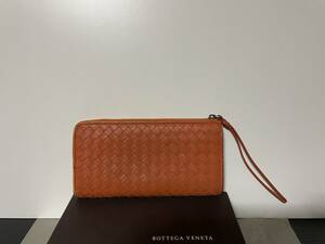 ★1円 出品★BOTTEGA VENETA ボッテガヴェネタ イントレチャート レザー L字ファスナー 長財布 ウォレット 札小銭入れ オレンジ系 