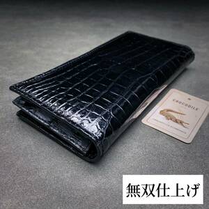 期間価格 無双 折り財布(クロコダイル/長財布/センター部位/ハンドメイド/小銭入れあり/本物/本ワニ革/ワニ革内装/新品未使用/実物写真)