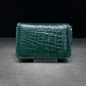 クロコダイル 財布(ラウンドファスナー/センター部位/ハンドメイド/小銭入れ/カードケース/本ワニ/腹革一枚革/ミドルウォレット/実物写真)