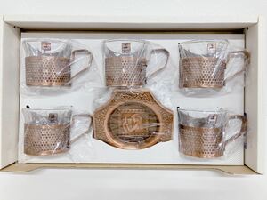 TEA SET ティーセット 5客揃 銅製 ブロンズ カップ&ソーサー ティーカップ コーヒー 紅茶 食器 昭和レトロ アンティーク 洋食器 