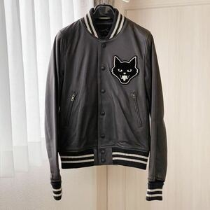 【美品】ヒステリックグラマー 猫ワッペンレザージャケット 羊革 サイズFREE Hysteric Glamour キャットパッチレザーブルゾン ジャンパー