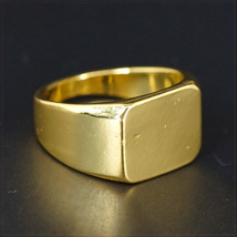 [RING] 18K Gold Plated Square Smooth フラット スクエア スムース 四角形 デザイン 14mm ワイド ゴールド リング 13号_画像2