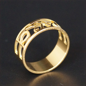 [RING] 18K Gold Plated 古代 エジプト ホルスの目 ラーの目 アンク 十字架 クロス デザイン 8mm ワイド フラット ゴールド リング 12号