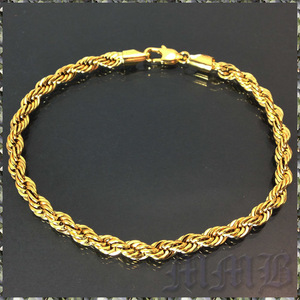 [BRACELET] 18K Gold Filled Twist Rope ツイスト スクリュー ロープ ゴールド チェーン ブレスレット φ3.8x215mm (9g) 【送料無料】