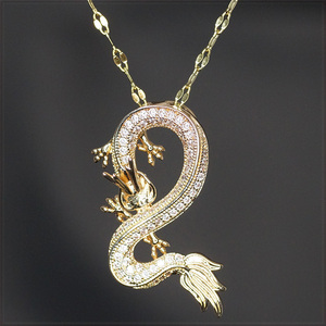 [PENDANT NECKLACE] Gold Plated Micro CZ ラグジュアリー インフィニティー ドラゴン ペンダント ゴールド チェーン ネックレス