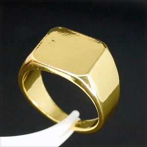 [RING] 18K Gold Plated Square Smooth フラット スクエア スムース 四角形 デザイン 14mm ワイド ゴールド リング 24号